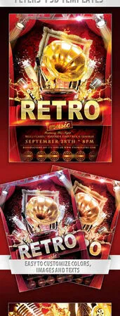 Red and Gold Color Splash Retro Music Flyer Template 1
