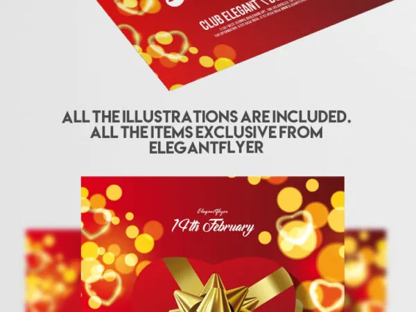 Red and Gold Gift Valentines Day Party Flyer Template 1