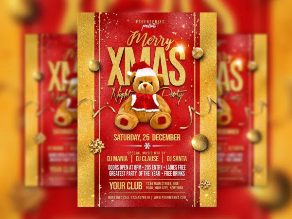 Red and Gold Ornamental Christmas Party Flyer Template 1