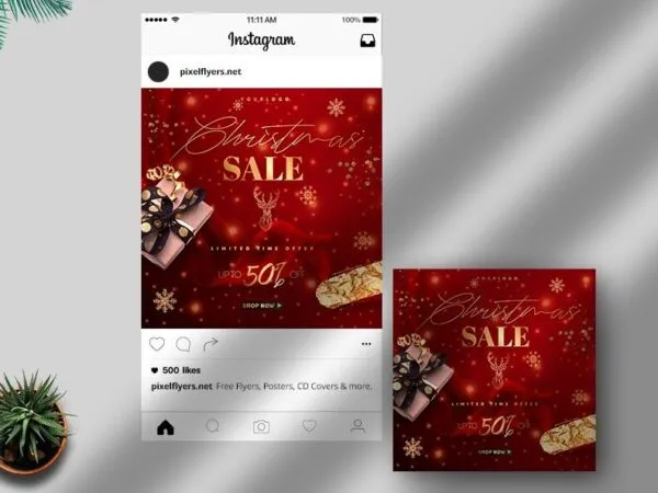 Red and Golden Christmas Sale Instagram Post Template 1