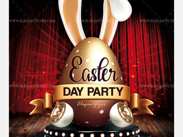 Red and Golden Easter Day Party Flyer Template 1