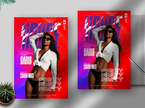 Red and Purple House Party Flyer Template 1