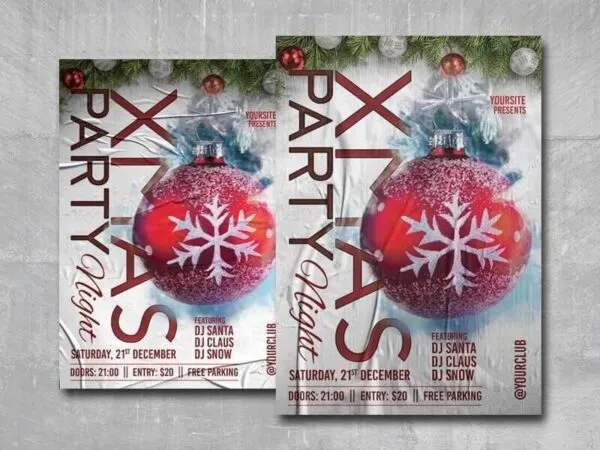 Red and White Christmas DJ Party Night Flyer Template 1