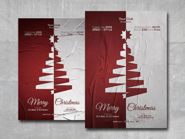 Red and White Christmas and Xmas Club Party Flyer Template 1