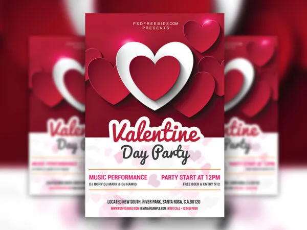 Red and White Cute Valentines Day Party Flyer Template 1