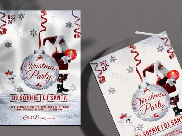 Red and White Santa Christmas Party DJ Flyer Template 1