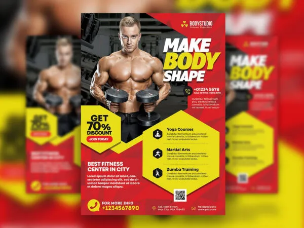 Red and Yellow Clean Gym Flyer Template 1