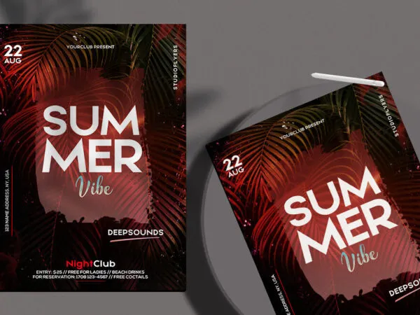 Reddish Tropical Summer Vibe Flyer Template 1