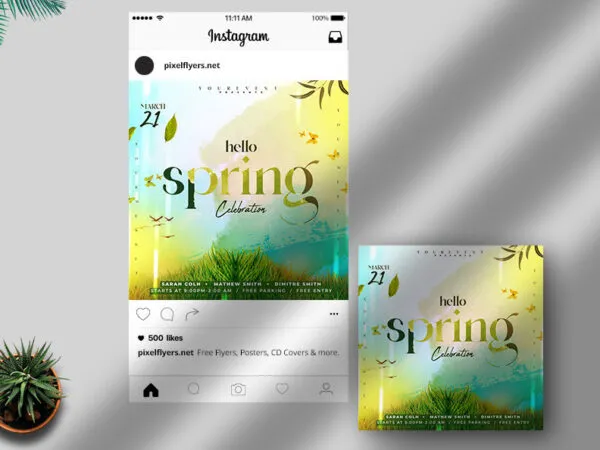 Refreshing Hello Spring Celebration Flyer Instagram Banner Template 1