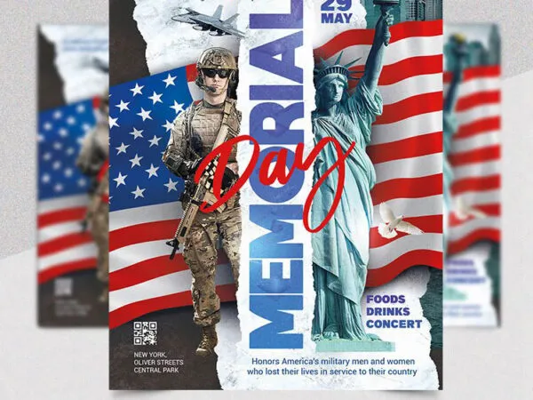 Respectful Statue of Liberty Memorial Day Flyer Template 1