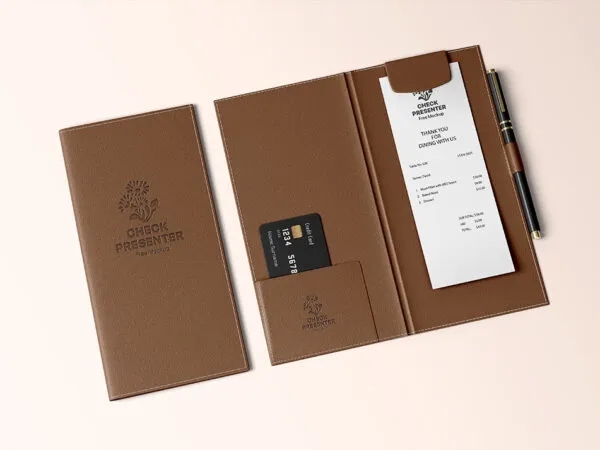 Restaurant Check Presenter Mockup in Perspective Vision 1