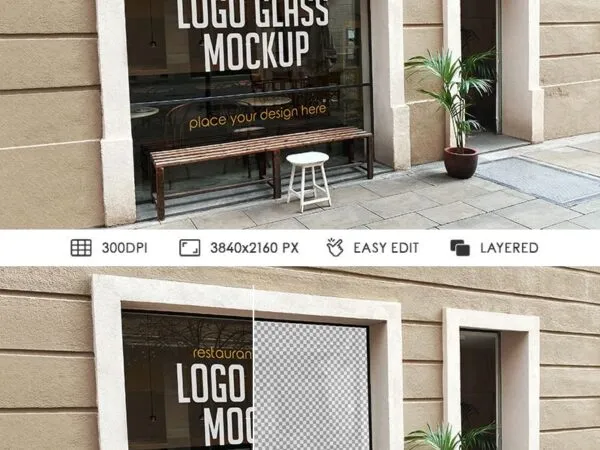 Restaurant Entrance Logo Mockup in Perspective View 1