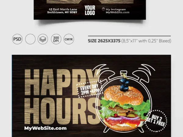 Restaurant Happy Hours Flyer Template Plus a Facebook Cover 1