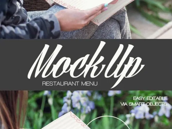 Restaurant Menu Mockup in Hands of a Woman 1
