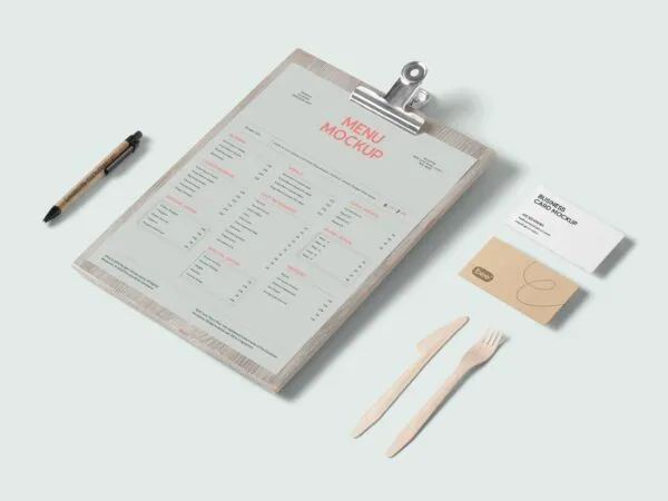 Restaurant Menu Pack with 2 Business Cards Mockup 1