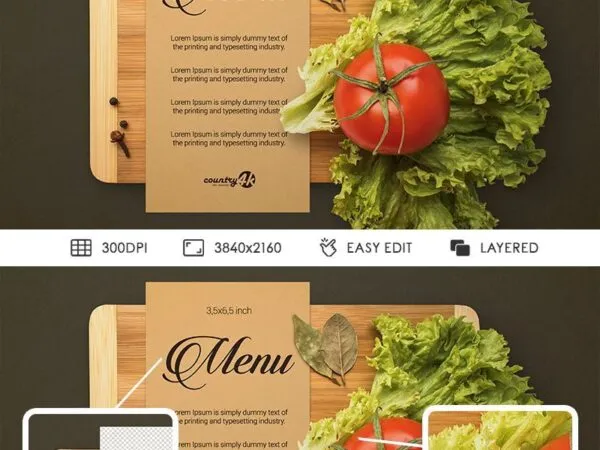 Restaurant Menu on a Wooden Board Mockup 1