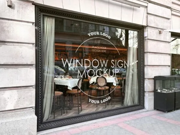 Restaurant Window Logo Mockup in Perspective View 1