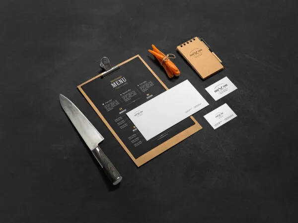 Restaurant and Bar Stationery Mockup on Dark Table 1
