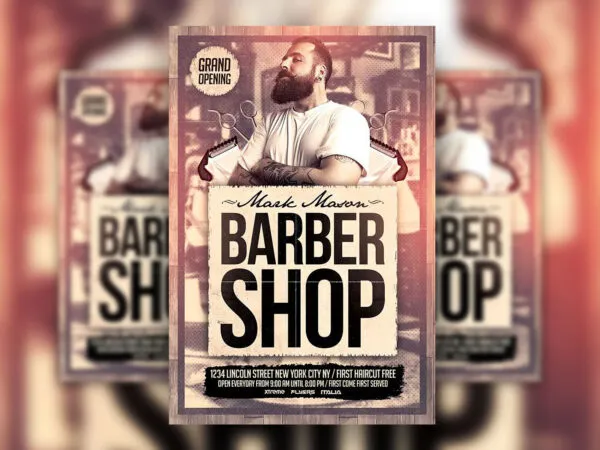 Retro Barber Shop Marketing Flyer Template 1