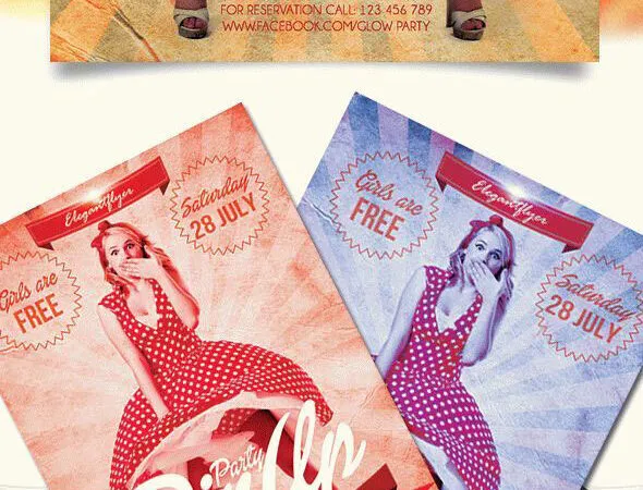Retro Bold Pin Up Party Flyer Template and Facebook Cover 1