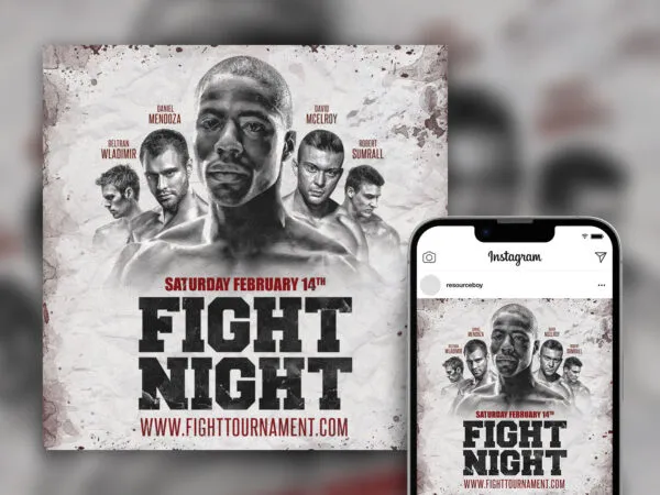 Retro Border Bold Fight Night Instagram Post Template 1