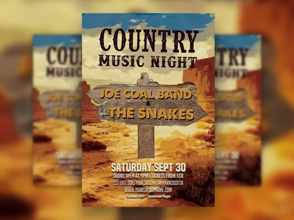 Retro Country Music Night Flyer Template 1