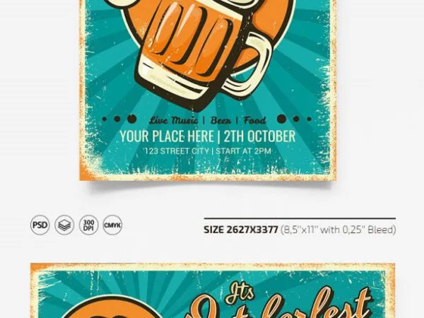 Retro Illustrated Oktoberfest Event Flyer and Facebook Cover Templates 1