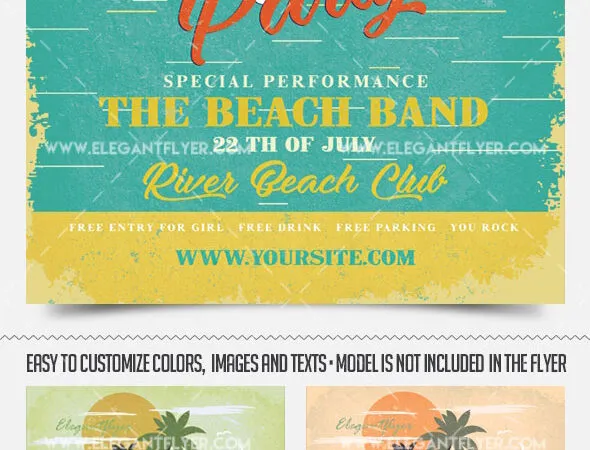 Retro Illustrated Summer Party Flyer and Facebook Cover Template 1