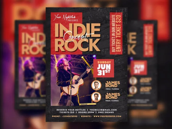 Retro Indie Rock Music Concert Flyer Template 1