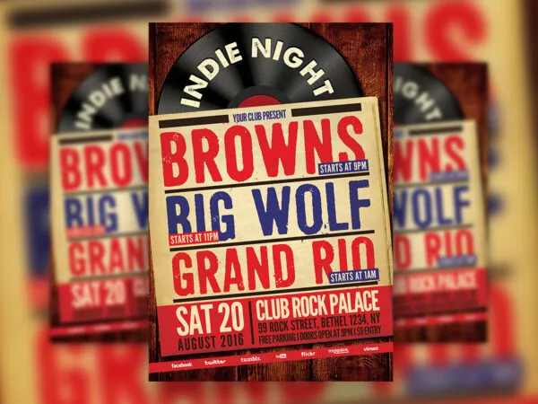 Retro Indie Rock Party Flyer Template 1