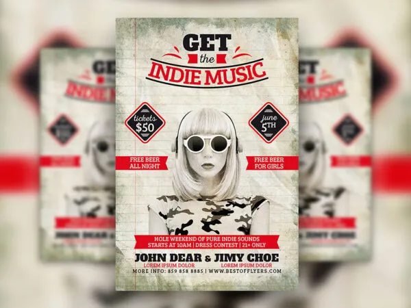 Retro Paper Indie Rock Flyer Template Plus Facebook Cover 1