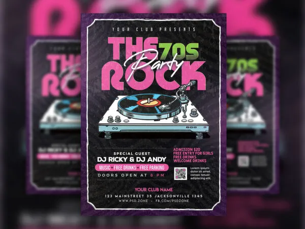 Retro Rock Party FlyerPoster Template 1