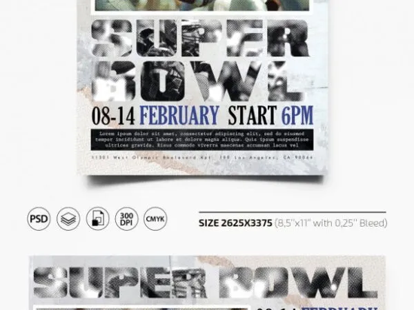 Retro Sports Super Bowl Flyer and Facebook Cover Templates 1