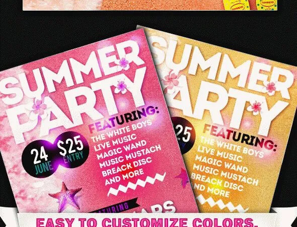 Retro Summer Party Flyer and Facebook Cover Template 1