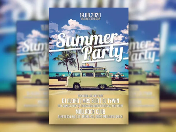 Retro Tropical Summer Events Flyer Template 1