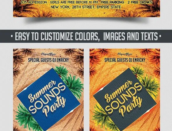 Retro Tropical Summer Party Flyer and Facebook Cover Template 1