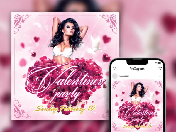 Romantic Floral Valentines Day Party Instagram Post Template 1