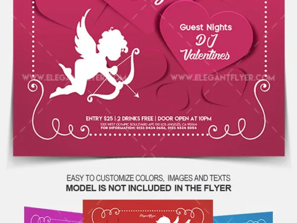 Romantic Grid Valentines Day Party Flyer Template and Facebook Cover 1