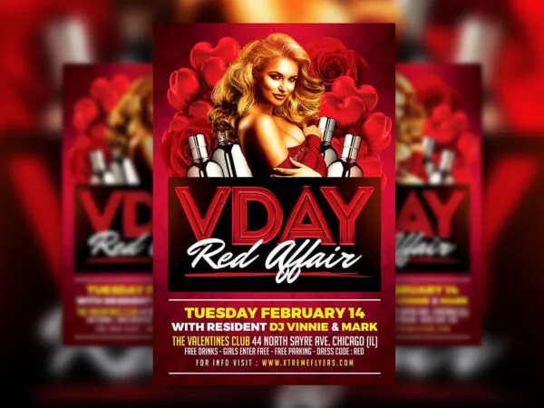 Romantic Valentines Day Club Party Flyer Template 1