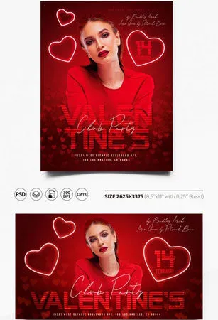 Romantic and Classy Valentines Day Club Flyer Template Plus a Facebook Cover 1