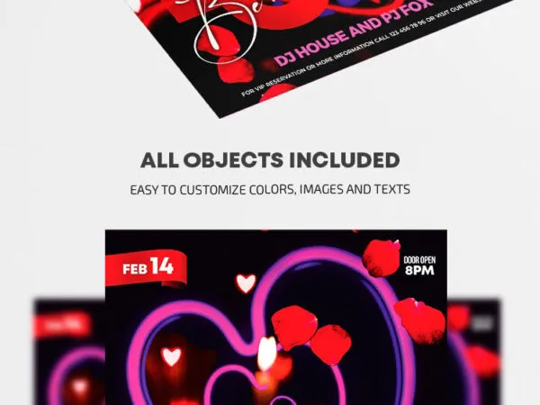 Romantic and Cute Pink Hearts Valentines Day Flyer Template 1