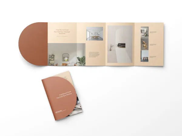 Round Cover Five Fold Flyer Mockup in Top Showcase 1