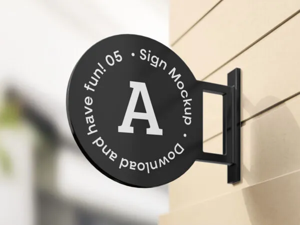 Round Logo Signage Mockup in the Half Side View Outdoors 1