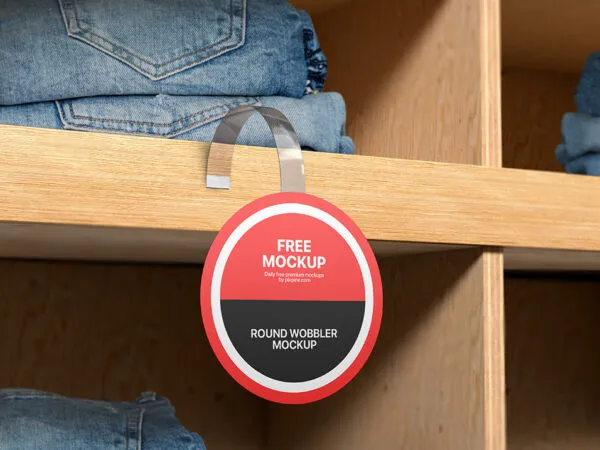 Round Shelf Wobbler Mockup in Perspective View 1