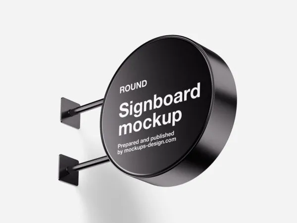 Round Signboard Mockup in 3 Sights 1
