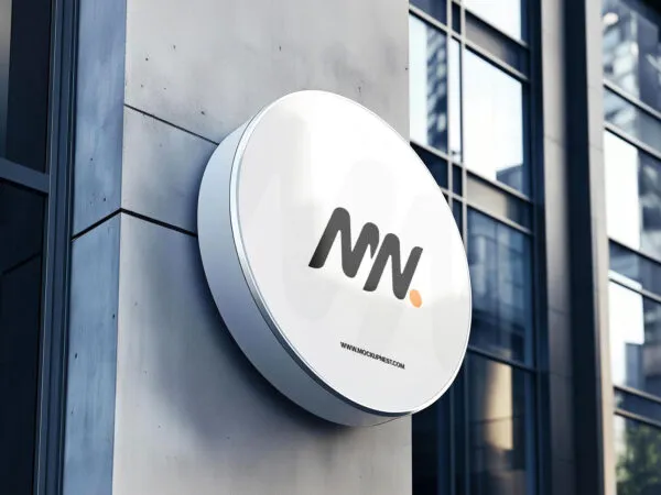 Round Signboard Mockup on Building Wall 1