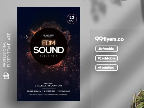 Round and Sparkle EDM Sound Club and Concert Flyer Template 1