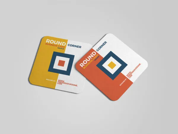 Rounded Corners Square Business Card Mockup Set 1