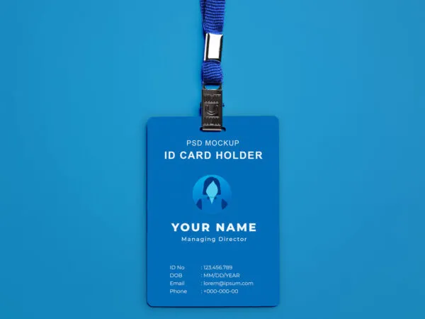 Rounded ID Card with Lanyard Placed in Top View Mockup 1