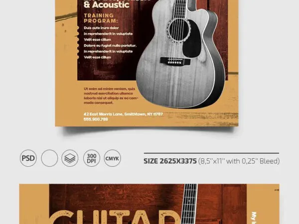 Rusty Border Guitar Lessons Flyer and Facebook Cover Templates 1